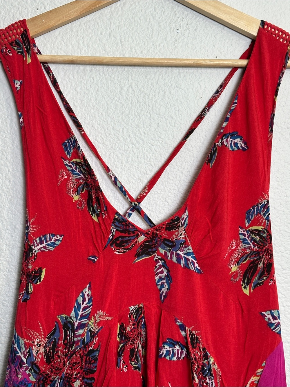 Free People Thought I Was Dreaming Red Floral Mini Dress Small Boho strappy back - Picture 5 of 11